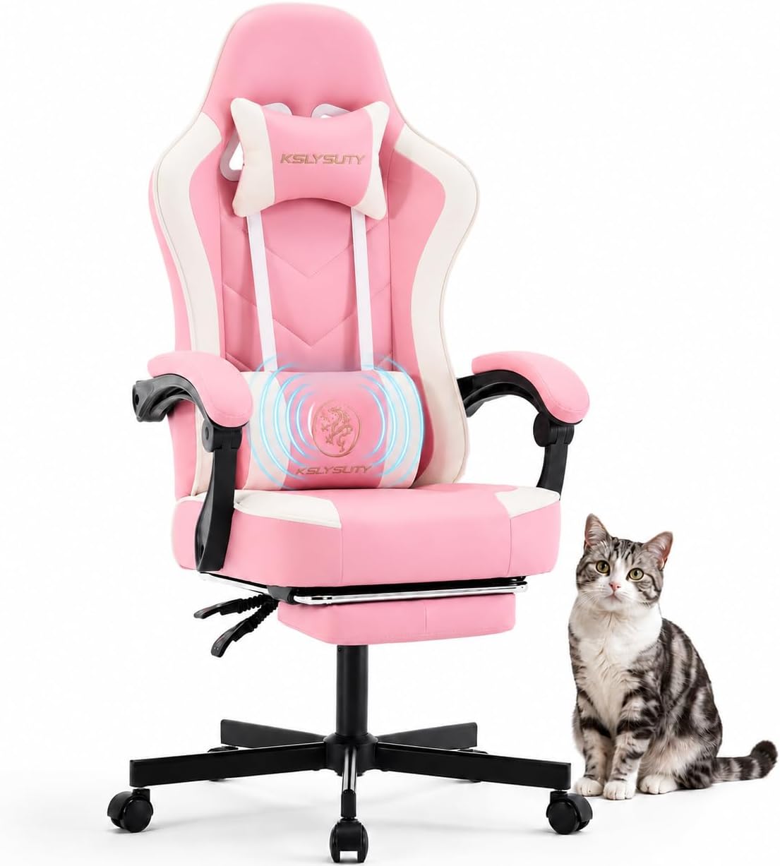 Gaming Chair Cushion - Ergonomische gamingstoel met hoge rugleuning, voetsteun,