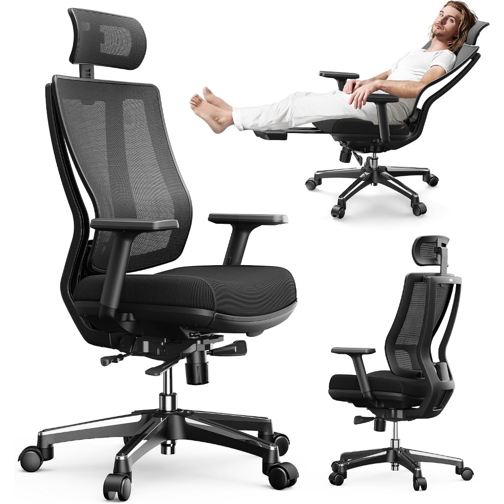 Gaming Chair Cushion - Verstelbare bureaustoel: ergonomisch, 3D-armleuningen, lendensteun, mesh,